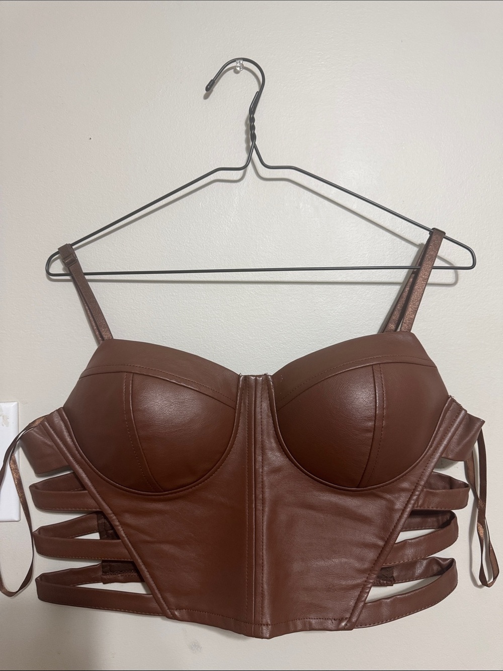 Faux Leather Brown Bustier Crop Top